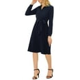 thumbnail image 4 of Allegra K Women's V Neck Long Sleeve Pleated Hem Belted Chiffon Shirt Dress, 4 of 6