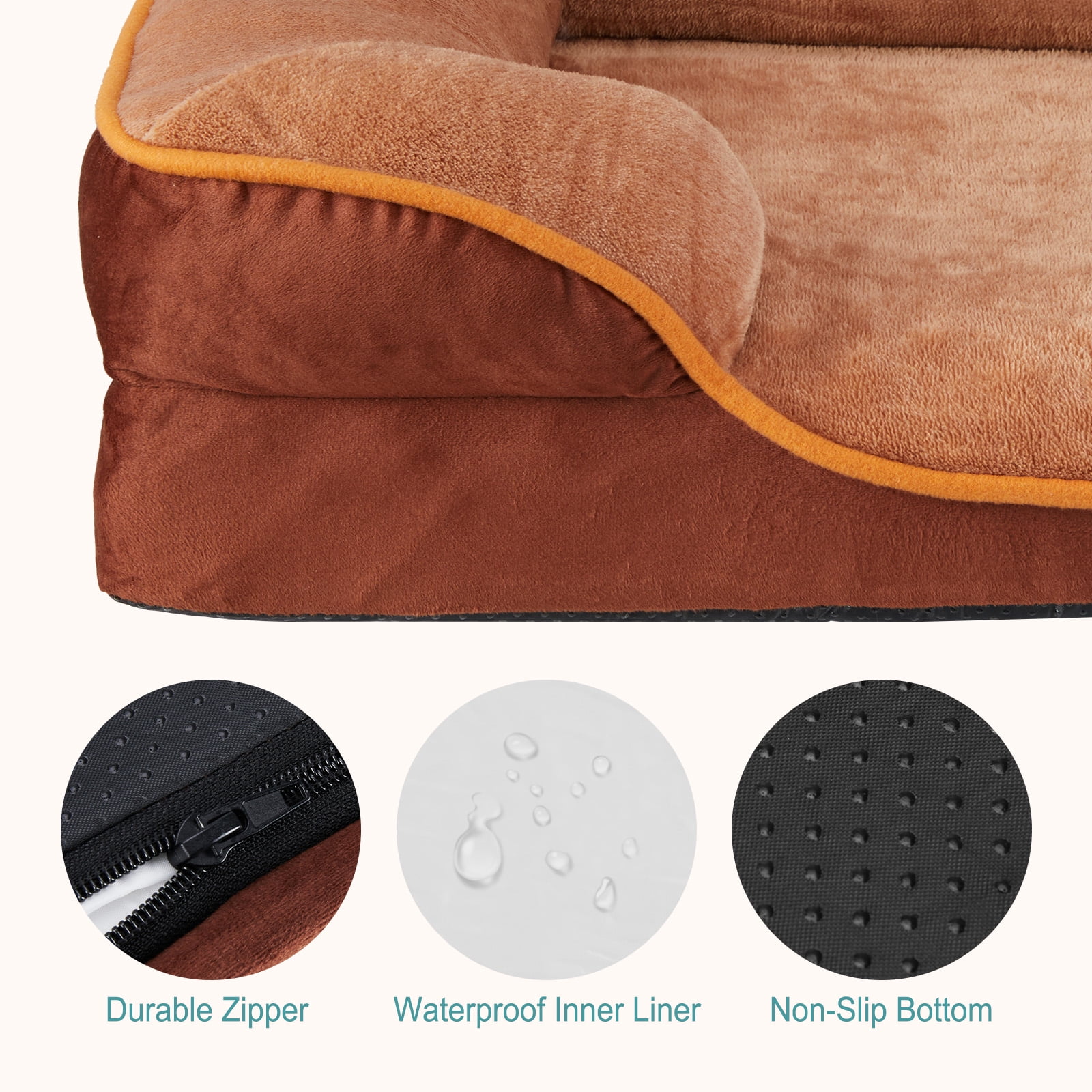 SHOUFTW L Orthopedic Dog Bed 42"x32", Large Dog Sofa Bed with Egg Crate Foam Support, Waterproof Liner, Removable Washable Cover, Non-Slip Bottom Pet Bed for Large Dogs,Brown