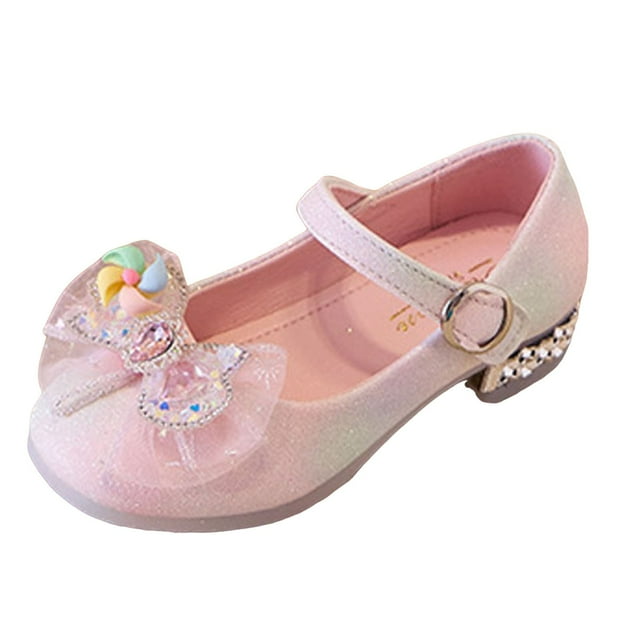 Ballerines Princess pour Filles Tout-Petits Enfants Strass en Cristal Paillettes Nœud Talons Bas Chaussures de Robe Rose