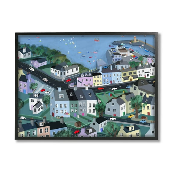 Stupell Industries Port Town Neighborhood Houses Graphic Art Black Framed Art Print Wall Art, Design by Carla Daly