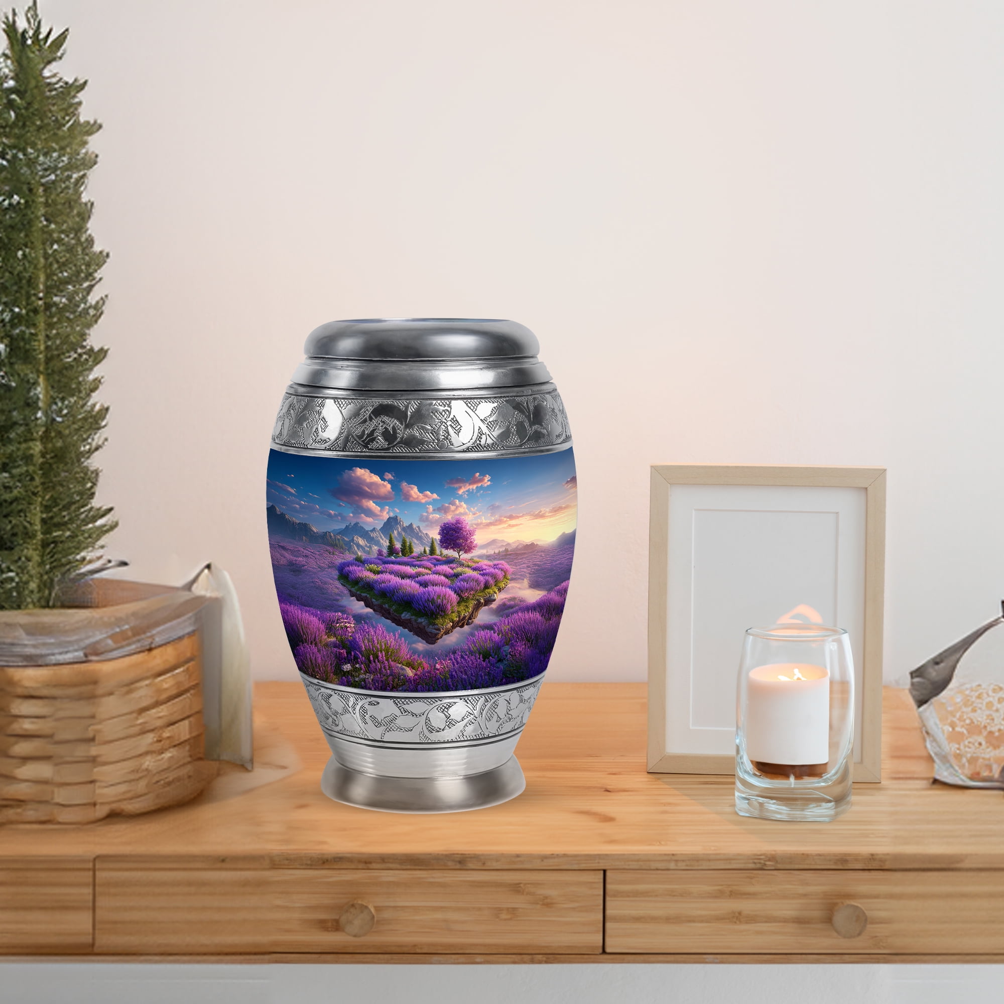 MUKTIVE Lavender Grass Keepsake Urn for Ashes Adult Male, Mountain Cremation Urns for Human for Mom, Tree Burial Ashes Holder, Handcrafted Mini Funeral Memorial Gift for Dad, 3 Inch