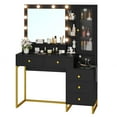 thumbnail image 6 of Afuhokles Makeup Vanity with Light Mirror and Charging Station, Vanity Desk with Storage Shelves, 5 Drawers, Black, 6 of 8