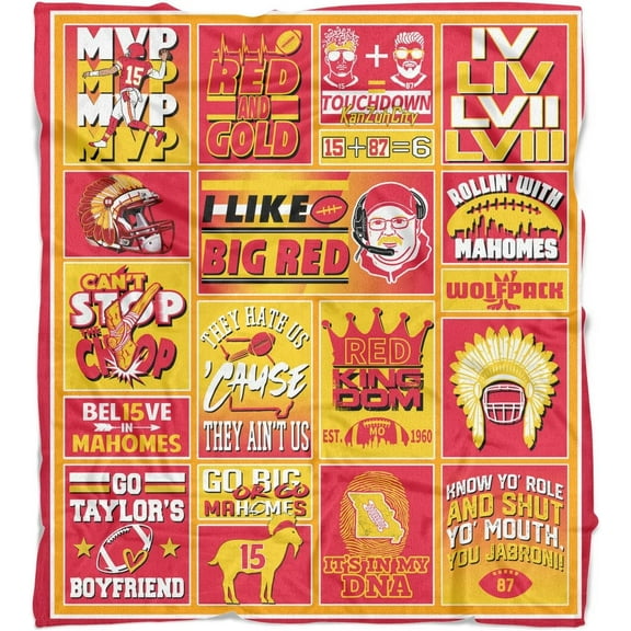 Kansas Red Kingdom City Football Blanket Gifts for Men Women Boys Kids Soft Flannel Team Color Throw Blanket, 60" x 50"