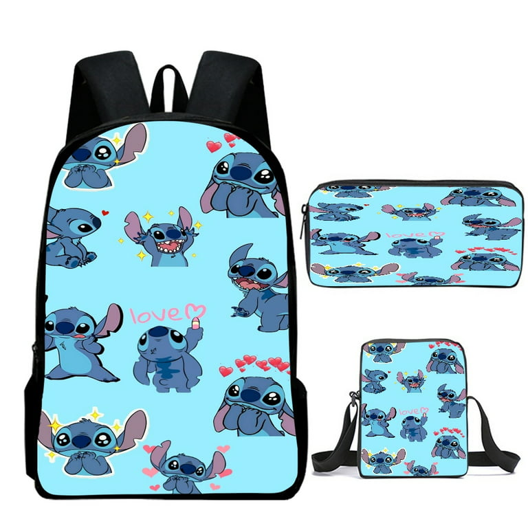 Mengen Anime Stitch Backpack Lunch Box Pen Bag Set Student School Bag Laptop Cosplay for Boys Girls-3 Piece, Kids Unisex, Size: One size, Style 2
