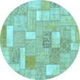 thumbnail image 1 of Ahgly Company Indoor Round Patchwork Light Blue Transitional Area Rugs, 4' Round, 1 of 4