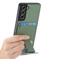 thumbnail image 2 of Magnetic Carbon Fiber Case for Samsung Galaxy S21 FE with Holder Kickstand, Fiber Texture Wallet Phone Case with Card Holder Durable Military Grade Protection Cover for Galaxy S21 FE, Green, 2 of 10