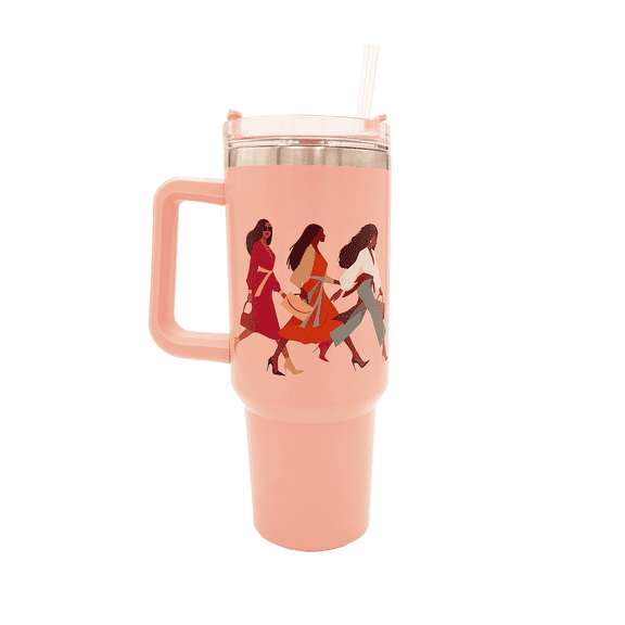 40oz Tumbler with Inspirational Quotes, African American Art, Handle, Straw & Twist-On Lid – Leak-Proof Insulated Drinkware for Black Women, Uplifting Gift - Woman with God