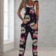 thumbnail image 5 of Monos con varios estampados de tallas grandes, monos con peto de informales de pierna recta largos Cráneo Bowknot, 5 of 8