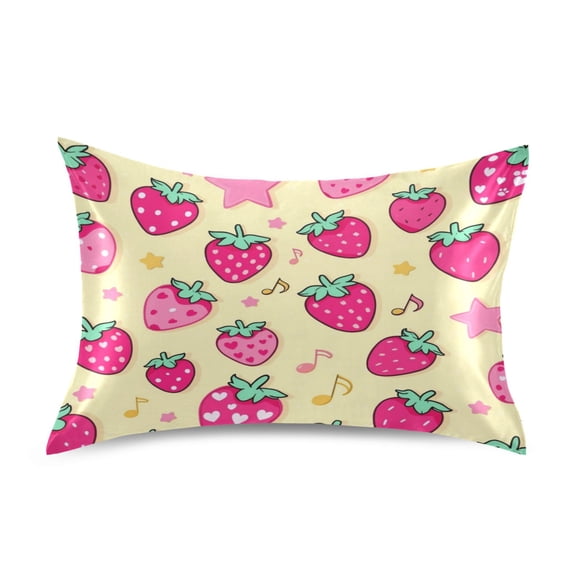 Satin Pillow Case Envelope Pillow Covers Standard Size Soft Pillow Cases for Bedroom, Cream Berry Printed