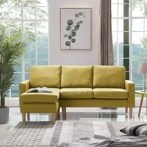 3 Piece Modern Sofa Furniture Set Sectional Couch For Living Room Linen Fabric L Shape Corner Upholstered Seat With Chaise Reversible Small Space Apartment Yellow B1047 Com 3 Piece Modern Sofa Furniture Set, Corner Sofas For Small Spaces