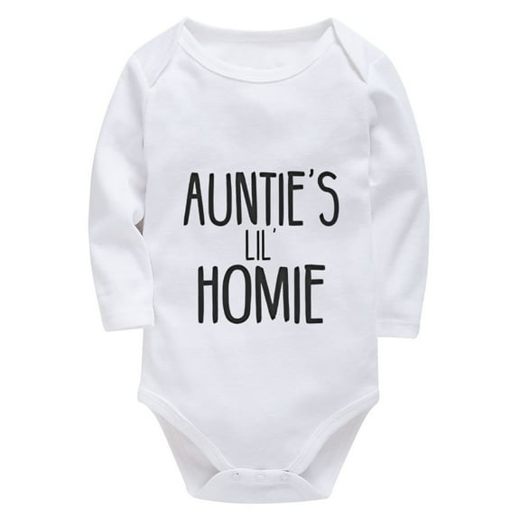 Auntie's Lil' Homie Romper for Girls Long Sleeve Baby Girl Take Home Outfit Newborn White Newborn Clothes for Boys 0-3 Month