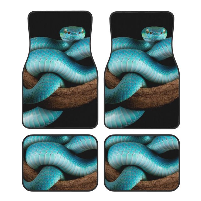 Fotbe Blue Viper Snake Juego de 4 Tapetes para Auto con Estampado – Alfombrillas de Goma Reforzada, Diseño Antideslizante, Protección para Todo el Año – Vehículos, Autos, Camionetas y SUVs
