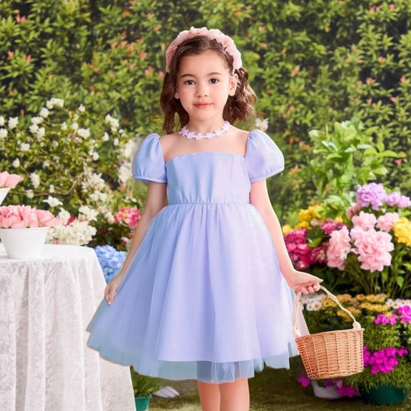 7-8 Years Girls Princess Dress Tulle Flower Pageant Birthday Party Wedding Bridesmaid Girl Dresses for 3-12 Years Purple