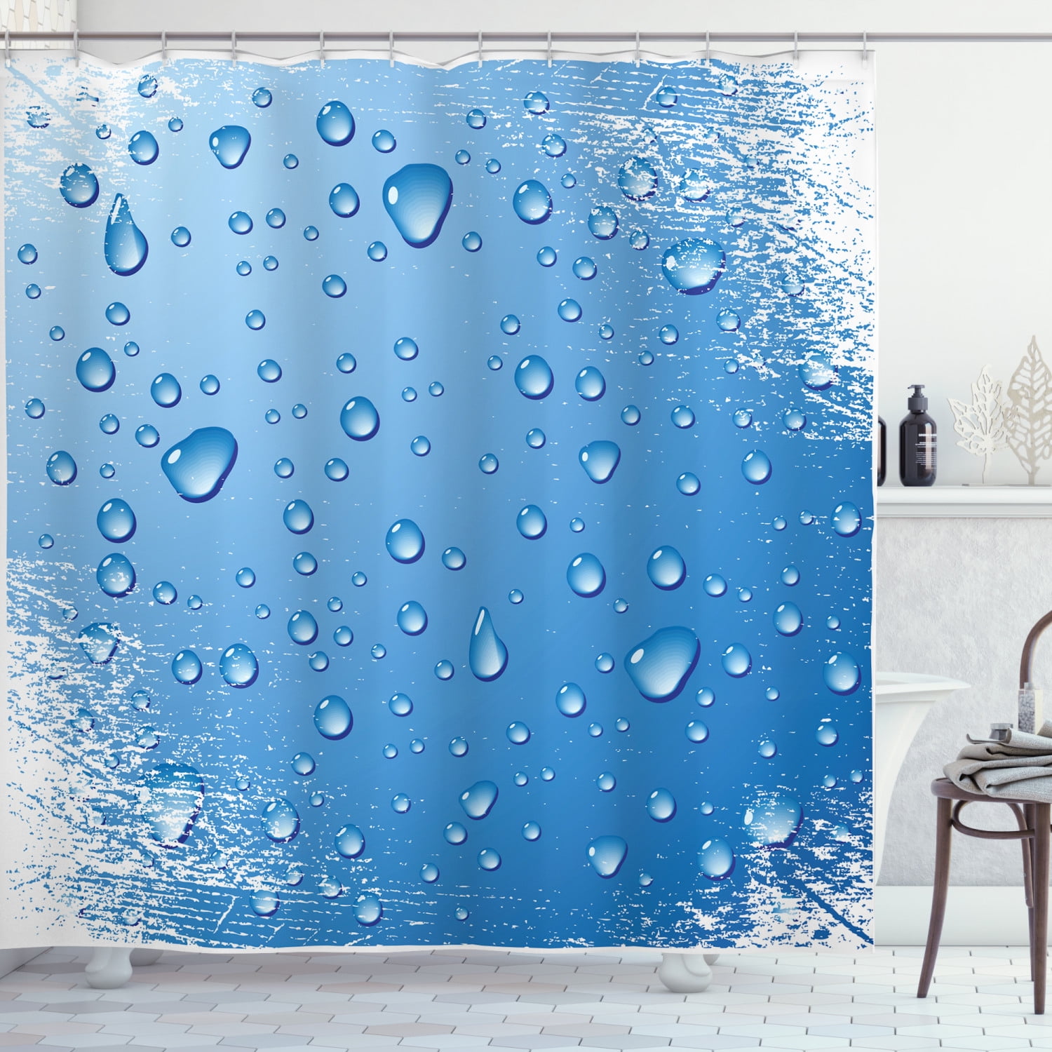 Grunge Shower Curtain, Realistic Water Drops Bubbles on Worn Scratched