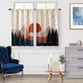thumbnail image 2 of Mountain Forest Sunrise Kitchen Curtains - Abstract Minimalist Trees Sun Decor Retro Rustic Orange Short Curtains for Living Dining Room Rod Pocket Window Drapes 2 Panels Set, 28"x36", 2 of 5