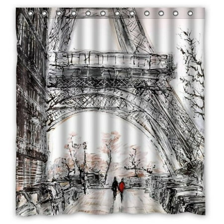 Abstract Art Shower Curtain GreenDecor Abstract Watercolor Vintage Paris Eiffel Tower Art Waterproof Shower Curtain Set with Hooks Bathroom Accessories Size 66x72 inches ()