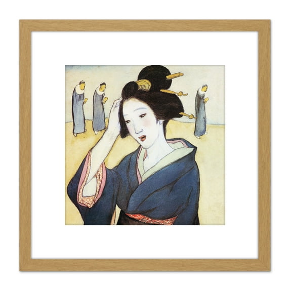 Takehisa Scenes At Nagasaki Dejima Painting 8X8 Inch Square Wooden Framed Wall Art Print Picture with Mount