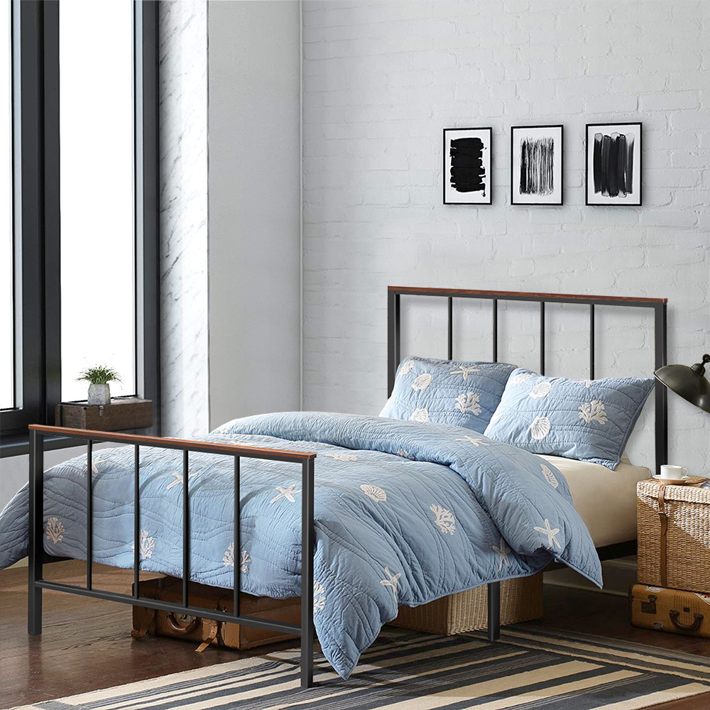 Home Twin-Size Metal Bed Frame No Box Spring Needed, Metal Bed Frame with Wood Headboard, Platform Bed Frame Twin w/ Footboard, 16 Bed Slats, Noise-Free, Easy assembly, 200lbs, S2018 - image 1 of 8