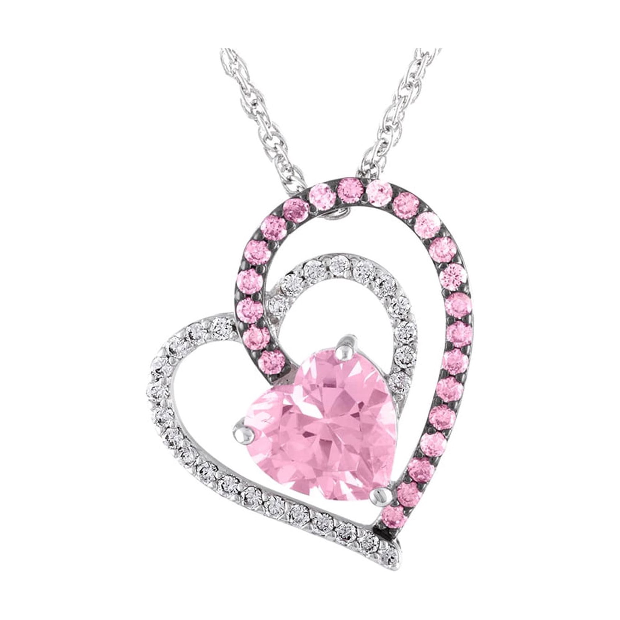 Believe by Brilliance Sterling Silver Plated Simulated Pink Sapphire & CZ Heart Pendant Necklace