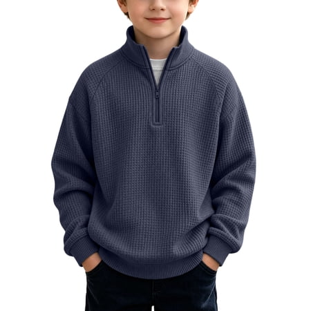 Dagugfen Sweatshirts for Boys Quarter Zip Pullover Long Sleeve Stand Neck Casual Loose Fitted Fall Winter Wear Tops(5 Years Navy)