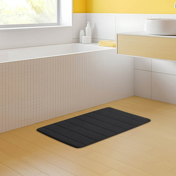 HKEJIAOI 15.7x23.6 Inches Quilted Striped Velvet Bathroom Floor Mat Super Absorbent Non-Slip Washable Soft Fleece Rug