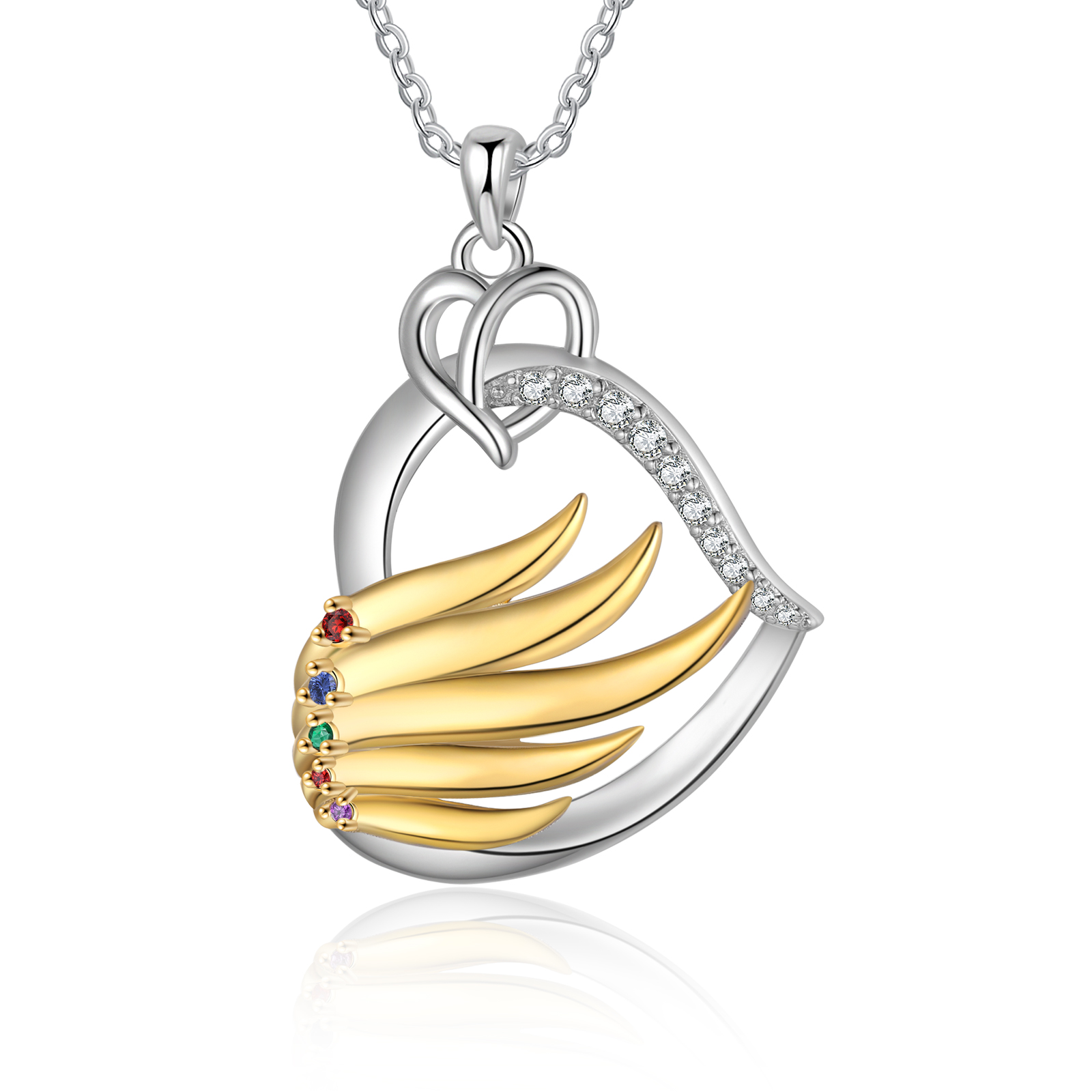 Mementos Personalized Brass Family Necklace for Women(Mom) with 5 Birthstone Name-Rhodium Plated