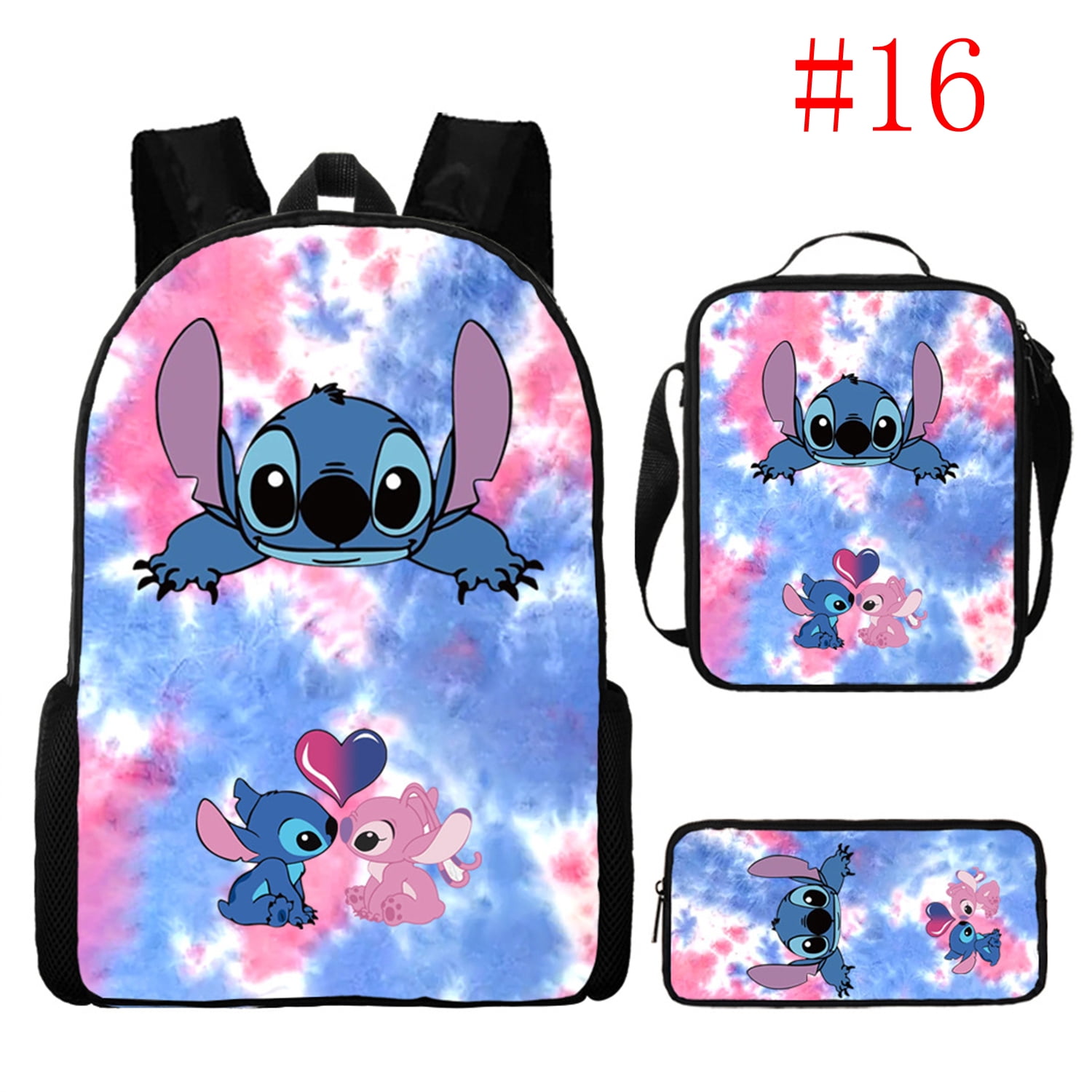 3pcs Disney Stitch Kids Backpack Set con impresión de puntada de