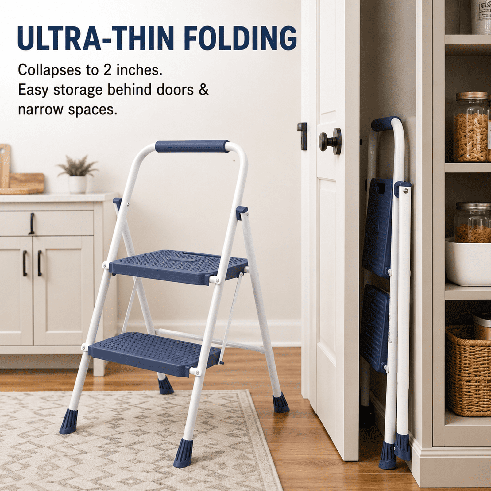 Alvantor 2/3-Layer Foldable Step Ladder with Anti-Slip Pedal & Handrail, Heavy Duty for Home Use, 330lbs Capacity