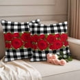 thumbnail image 2 of Valentine's Day Outdoor Waterproof Pillow Covers, Red Roses Floral Leaves Buffalo Plaid Decorative Square Throw Pillowcase Sofa Cushion Sham for Patio/Couch/Chair, 18"x18" 2 Pack, 2 of 8