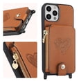 thumbnail image 2 of Feishell Crossbody Phone Case for Apple iPhone 12 Pro Max,Heart Pattern PU Leather Zipper Pocket & Card Slots Shockproof Kickstand Phone Case with Adjustable Shoulder Strap,Brown, 2 of 12