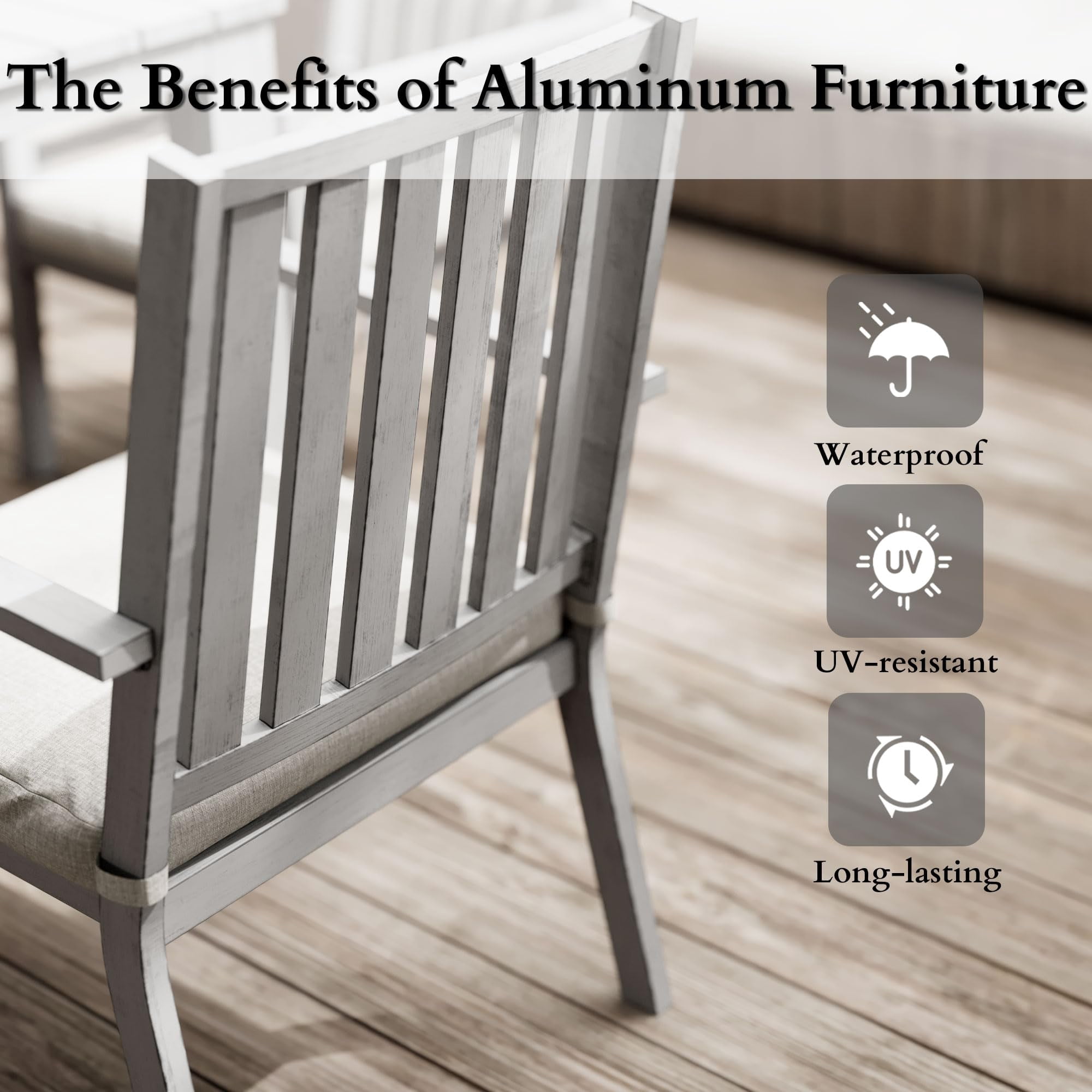 May in Color Patio Dining Chair Set of 4, Aluminum Outdoor Dining Chairs with Waterproof Cushions, Metal Outdoor Patio Furniture Seating for Porch, Balcony, Deck, Backyard, Gray