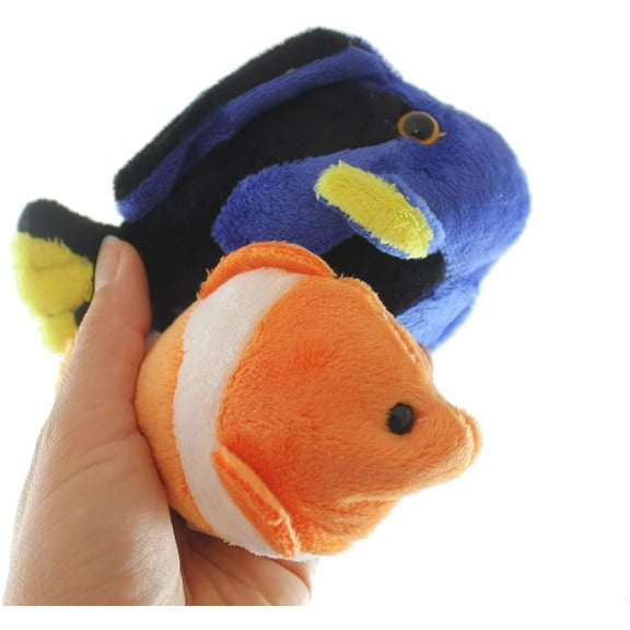 Set of 2 Cute Plush Fish - Blue Tang and Clownfish - Stuffed Animals- Adorable Mini Plushie Ocean Sealife Stuffie Orange Striped Fish