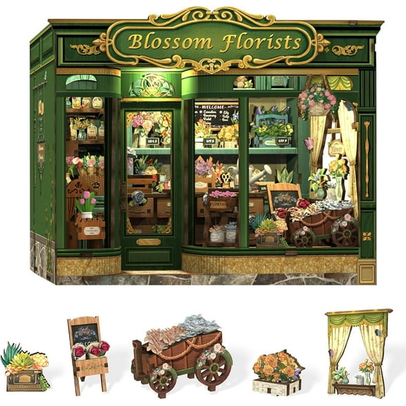 Book Nook Kit - DIY Miniature House Dollhouse Kit for Adults and Teens, Booknook Tiny House Bookshelf Decor 3D Wooden Puzzle, Gifts for Family, Friends (Blossom Florists)