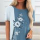 thumbnail image 4 of Camiseta de mujer holgada con cuello redondo y estampado de flores informal elegante para mujer Top de manga corta para verano azul S, 4 of 6