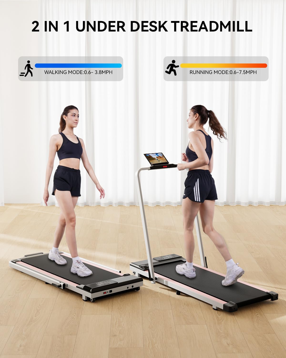 Folding Treadmill for Home,3 in 1 Under Desk Treadmill for Home&Office,Speed Range 7.5mph,300lbs Weight Capacity