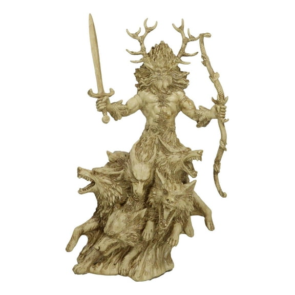 Wiccan Celtic Horned God Of Fertility Cernunnos With Sword Cobra Foxes Figurine