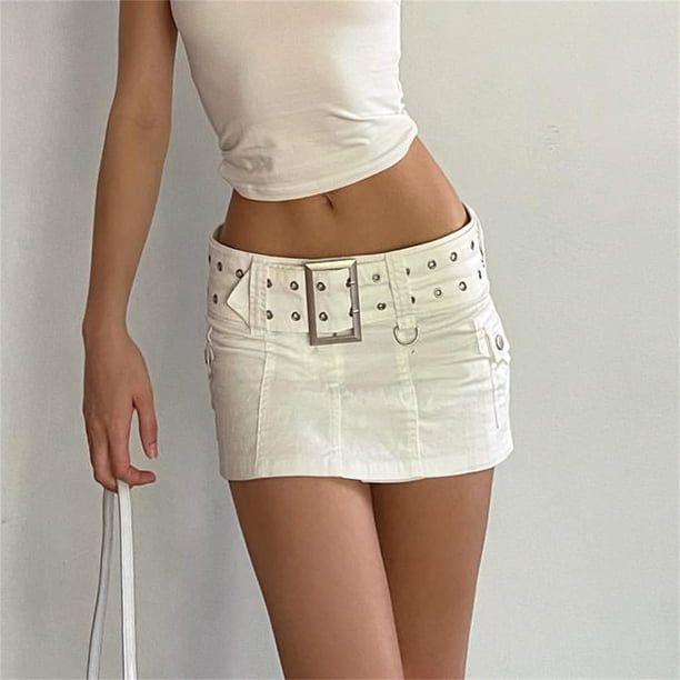 Txlixc Minifalda de encaje femenino, minifalda configurada de color sólido de cintura media con bolsillo FLIP Txlixc moda