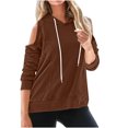 thumbnail image 2 of Wiyuqeen Womens Cold Shoulder Hoodies Basic Solid Drawstring Hooded Sweatshirts Elegant Long Sleeve Pullover Tops Baggy Autumn Outfits, 2 of 5