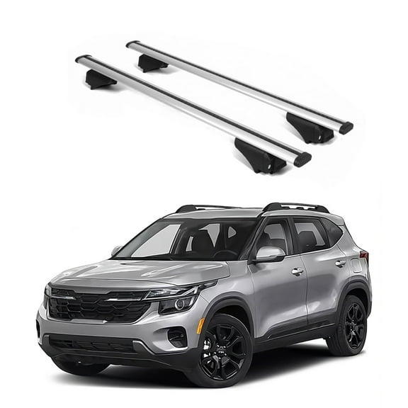 ERKUL Roof Rack Cross Bars for 2021-2025 Kia Seltos X-Line | Aluminum Crossbars with Anti-Theft Lock for Rooftop | Compatible with Raised Rails - Silver
