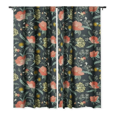 Society6 Heather Dutton Poppy Meadow Midnight Single Panel Room Darkening Window Curtain 50" x 120"