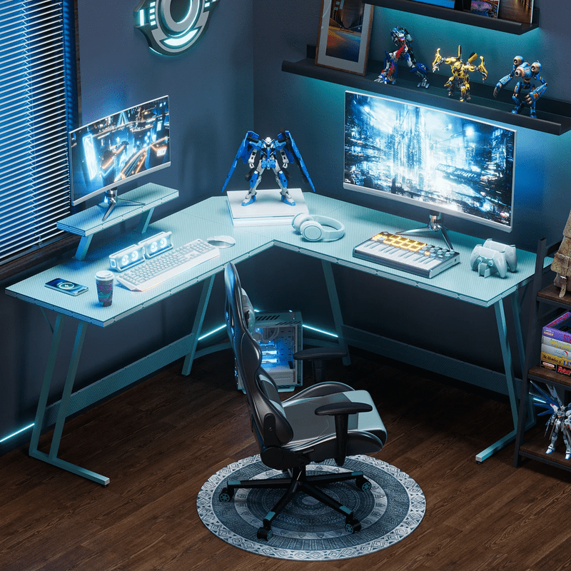 Homall L-Shaped Gaming Desk 51.2 Inches Corner Office Gaming Desk with Removable Monitor Riser, Blue