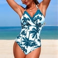 thumbnail image 2 of yueewhu Women's Colorblock Tropical One Piece Swimsuit Tummy Control Halter Bathing Suit (Blue, L), 2 of 6