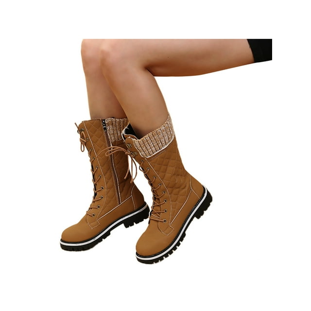 Woobling Bottes Mi-Mollet Confort pour Femmes Bottes d'Équitation Antidérapantes Bout Rond Kaki 9