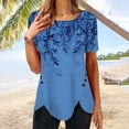 thumbnail image 2 of Pompotops T-shirt Ample Imprimé pour Femme, Boutons, Manches Courtes, Blouse à Col Rond, Hauts Décontractés, 2 of 7
