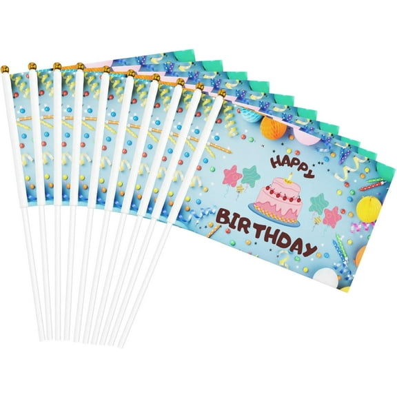 10 Pack Happy Birthday Small Flag 5x8 In Double Sided Birthday Decoration Mini Flag Banner Sign Happy Birthday Hand Held Small Flag For Birthday Party With Pole