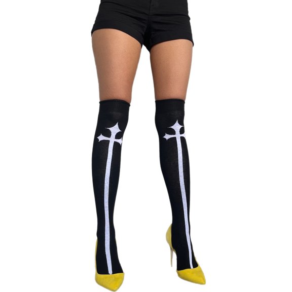 Black and White Cotton Tube Socks Goth Crosses