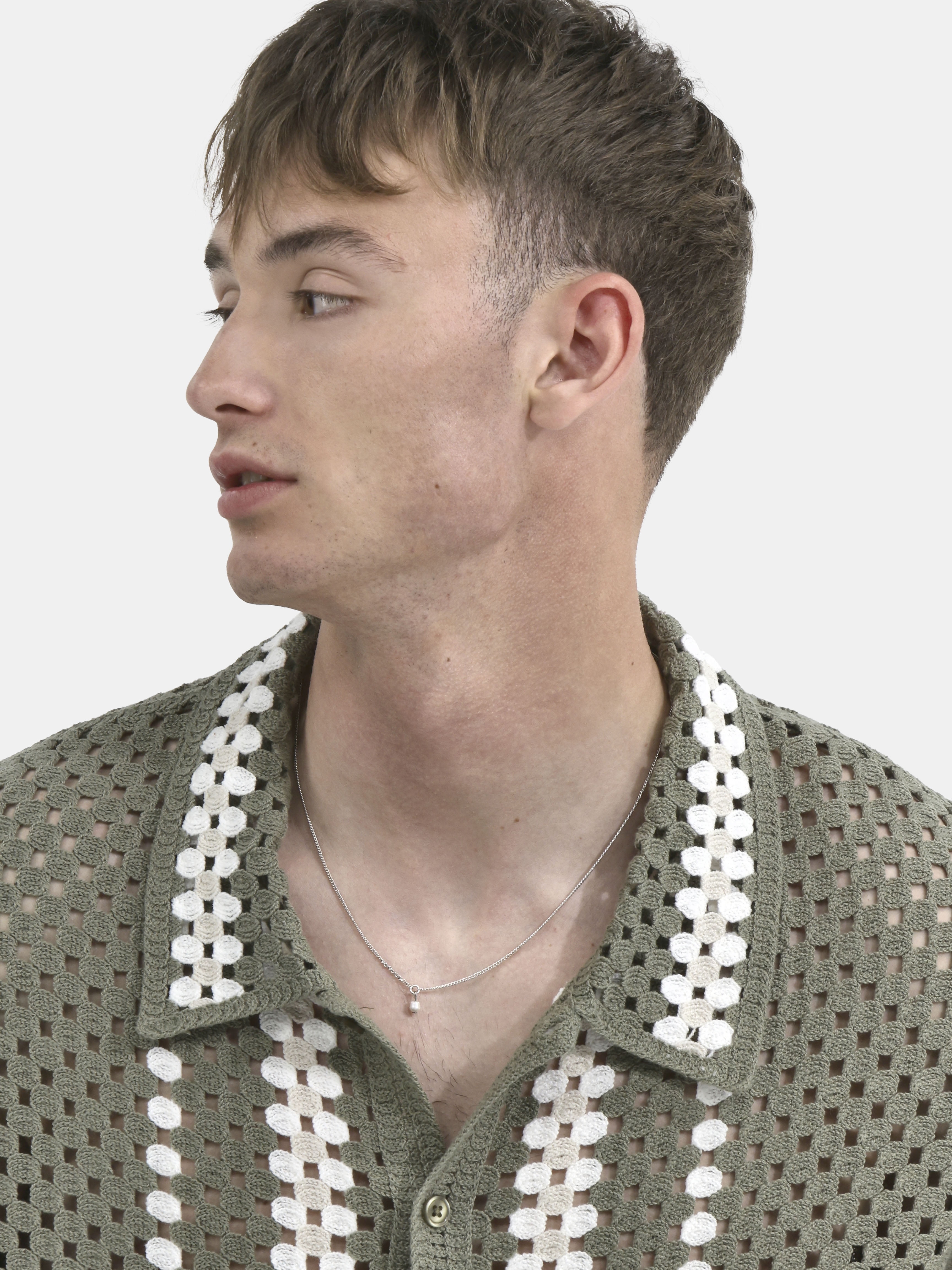 No Boundaries Faux Crochet Button-Up Polo Shirt, Men's and Big Men's