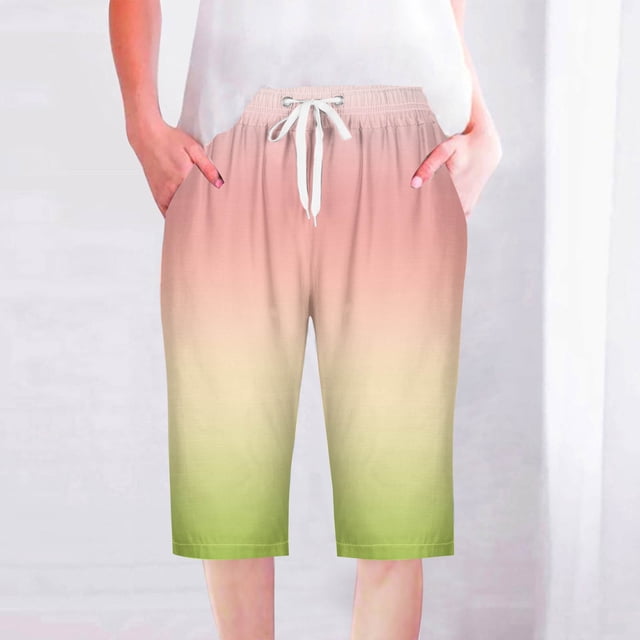 Puntoco Pantalones cortos de verano para mujer, moda 2024, pantalones cortos para mujer, pantalones casuales, pierna recta, cordón, cintura elástica, pantalones sueltos y cómodos con bolsillos