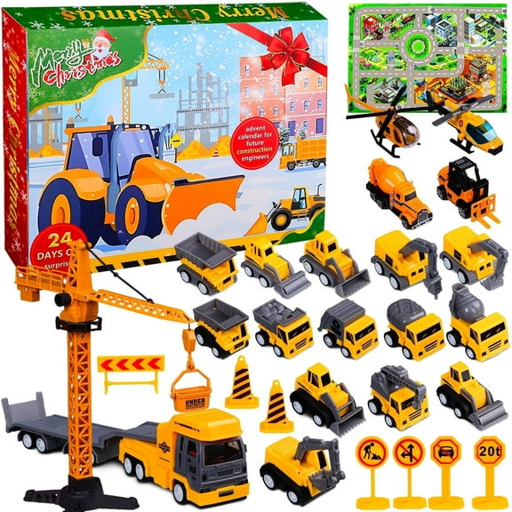 Tumao Advent Calendar 2025 Cars, Christmas 24 Days Countdown Calendar, Alloy Excavators Vehicles Car Set Gifts,Plastic