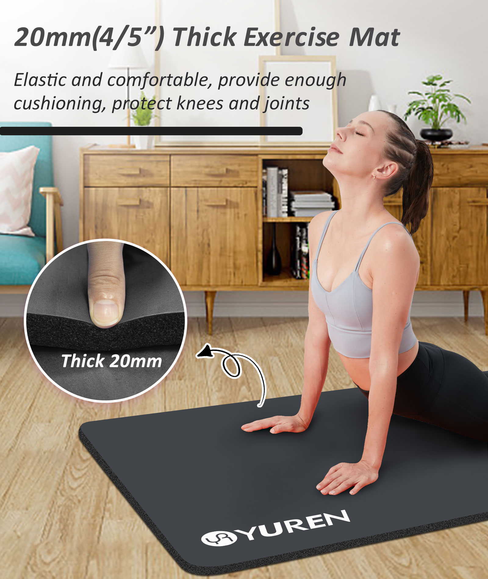 YR Yoga Mat, 76" x 24" High-Density Foam, Black photo 3